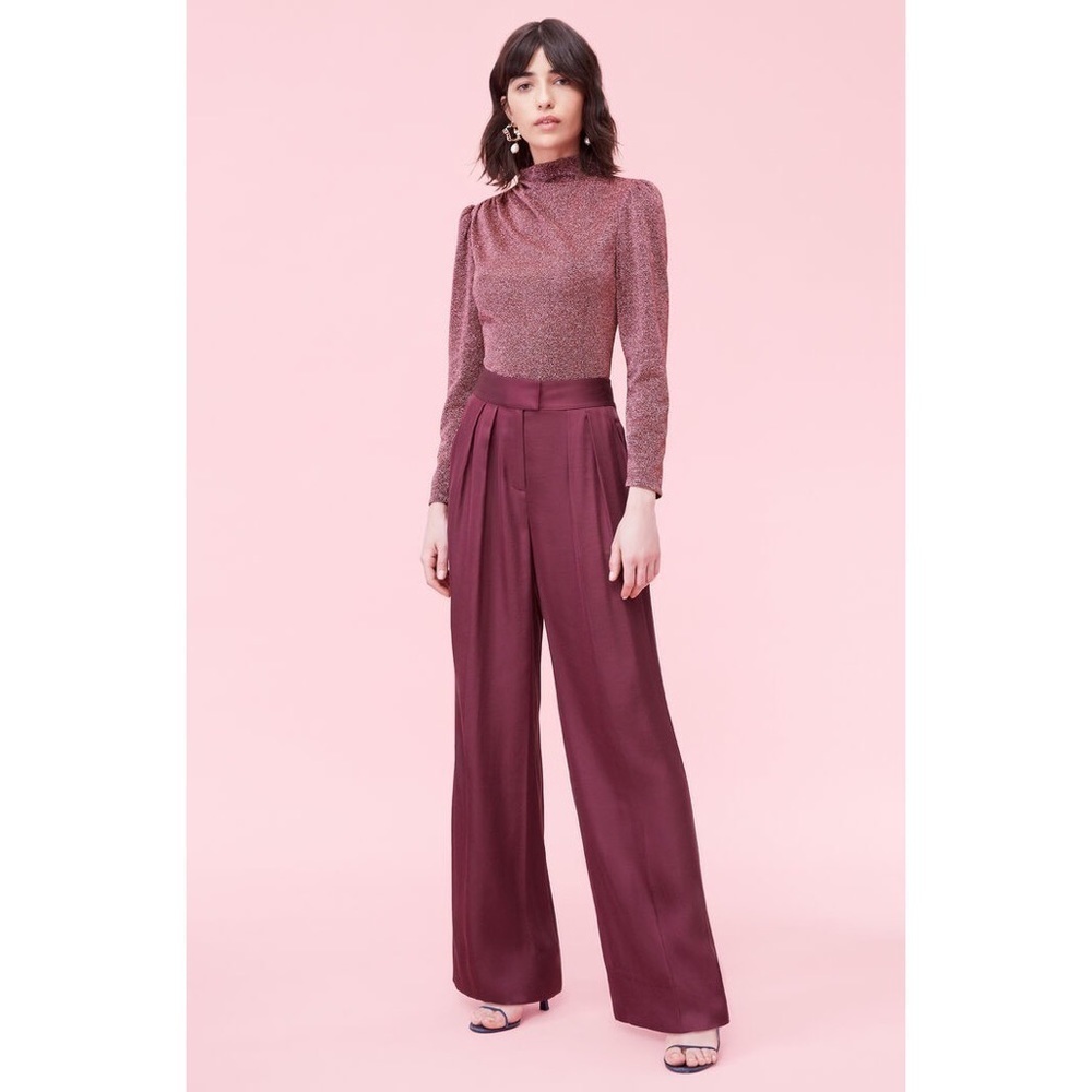 Rebecca Taylor- NWT Wide Leg Burgundy/Wine Satin Pants- 4